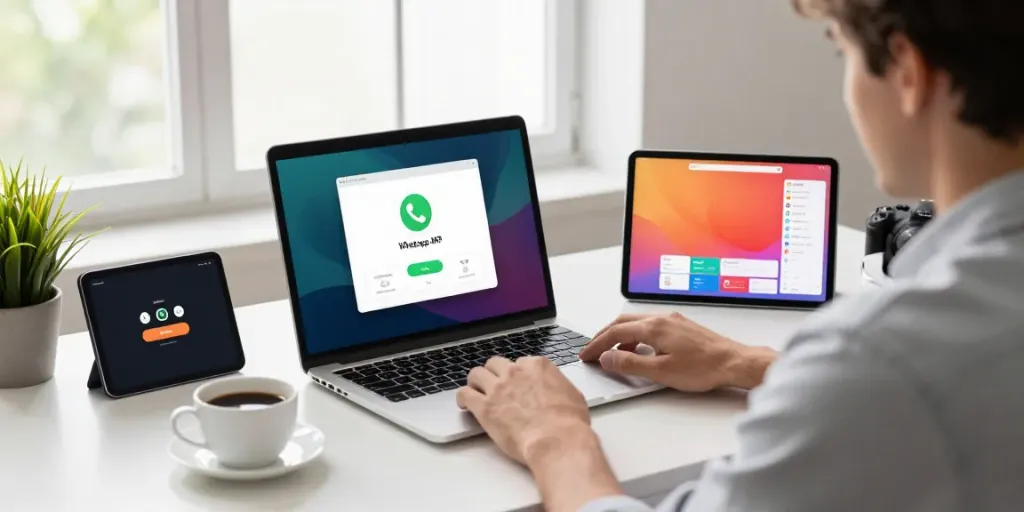 Download WhatsApp latest version APK 2026 in a modern workspace with vibrant Aero themes.