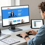 Developer at workspace showcasing WPS Official Website with modern tech elements.